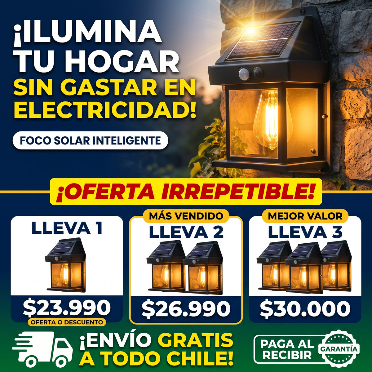 FOCO SOLAR LUZ CALIDA PARED