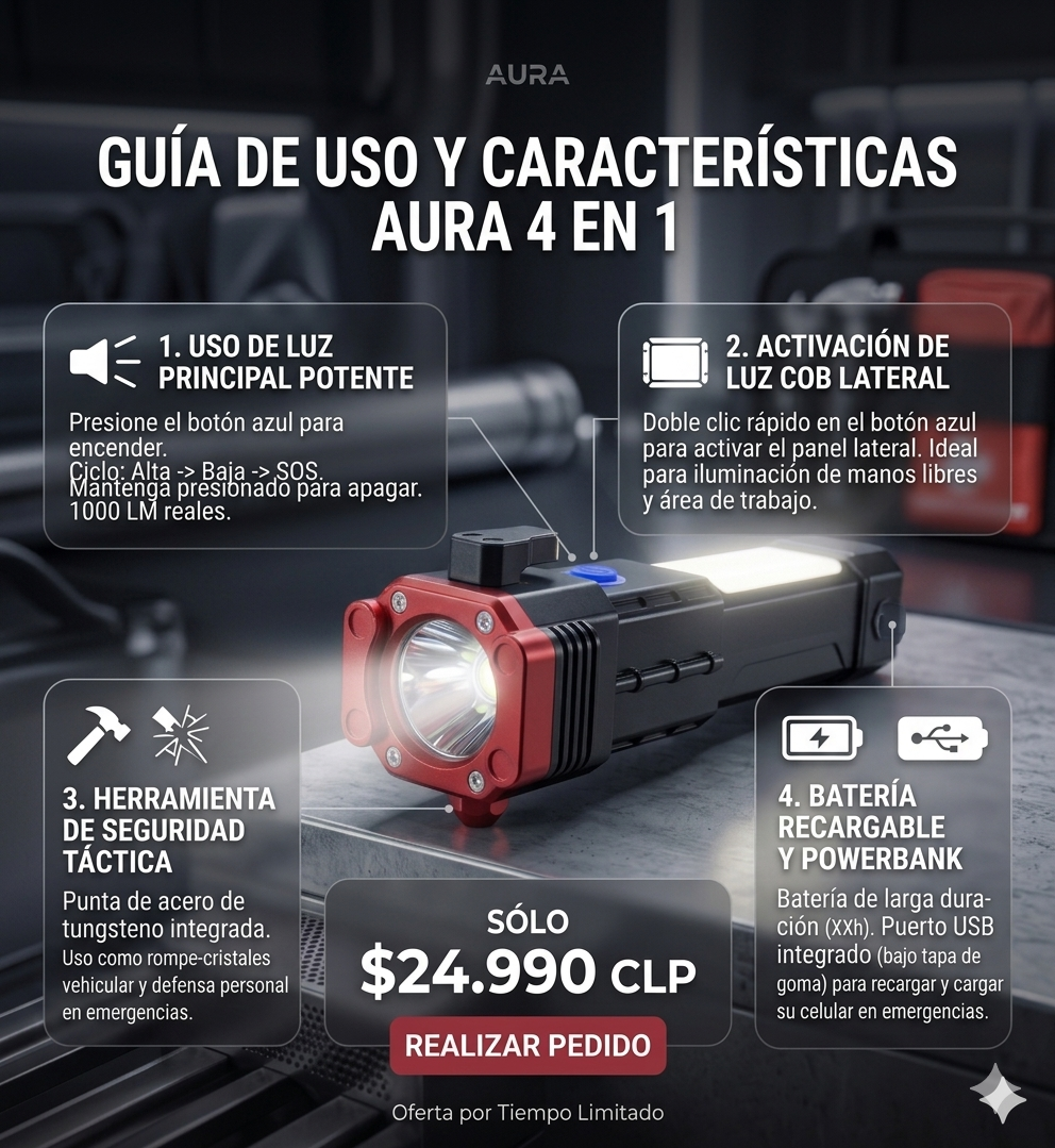 Linterna Multifuncional 4 En 1 Recargable