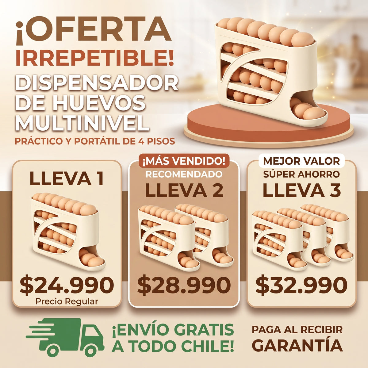 DISPENSADOR DE HUEVOS 4 NIVELES