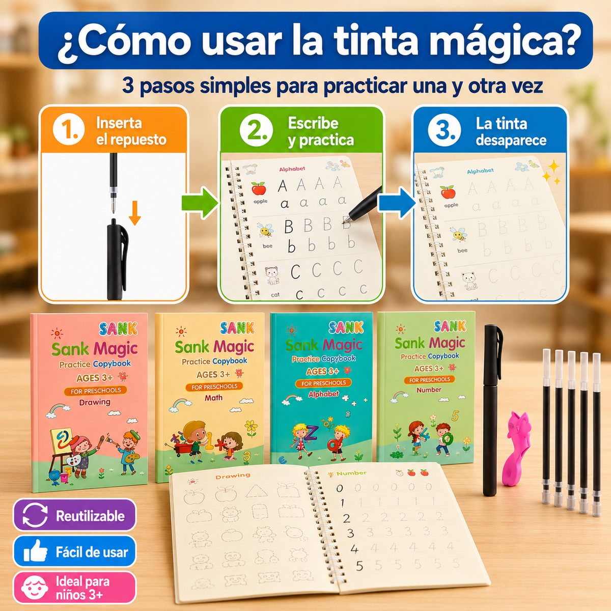 Set de 4 cuadernos Mágicos Montessori 🔥 OFERTA CYBER 🔥
